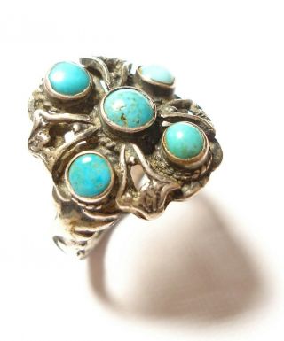 ANTIQUE EDWARDIAN SILVER AND TURQUOISE ARTS AND CRAFTS RING 2