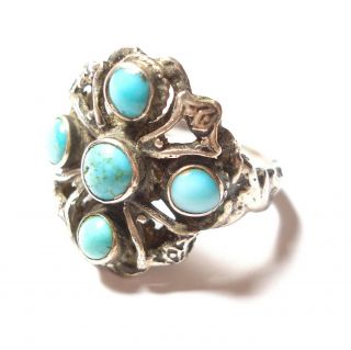 ANTIQUE EDWARDIAN SILVER AND TURQUOISE ARTS AND CRAFTS RING 3