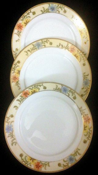 3 Antique Nippon Noritake Morimura 6 " Bread Plates Gold Moriage Trim 1910 - 1911