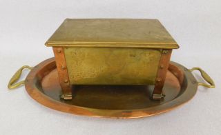 Antique Copper Brass Russian Samovar Tray Incised Arts & Crafts Trinket Box Tula