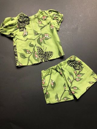 Vintage Baby Doll Clothes Outfit Retro Green Floral Shirt Shorts For 12” Dolls