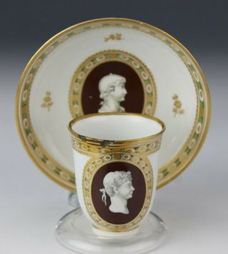 Royal Vienna Hand Painted Porcelain Portrait Bust Gold Gilt Tea Cup & Saucer Olb
