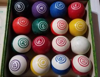 Vintage / Antique Hyatt Billiard Balls - Complete Set - Really Cool Color Scheme