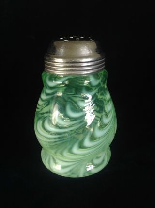 Antique Northwood Green Vaseline Glass Swirl Pattern Sugar Shaker Muffineer