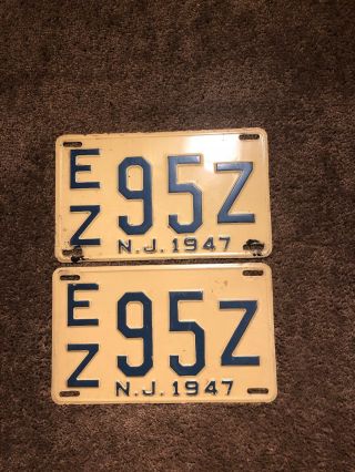 Matching Old Vintage Antique 1947 Jersey Nj License Plates Ez - 95z
