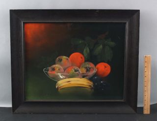 Antique Clarence Braley American Fruit Still Life Pastel Drawing,  Banana Apples