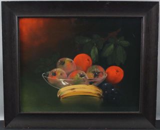 Antique CLARENCE BRALEY American Fruit Still Life Pastel Drawing,  Banana Apples 2