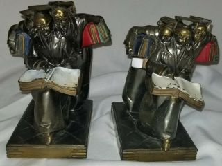 Pair 1936 Antique - Bronze Plated Book Ends - 3 Scholars Graduation By K & O