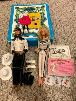 Vintage Western Ken & Superstar Western Barbie Dolls W/ Vintage Doll Case