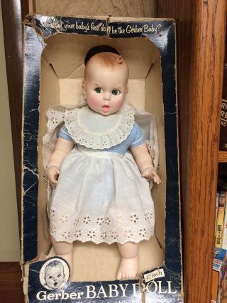 Vintage Gerber Baby 17 " Doll 1979 Moving Blue Eyes Blue & White Gingham Nib
