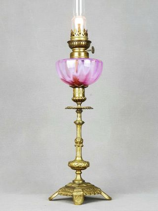 Victorian Pink Opaline Glass Kerosene Paraffin Oil Miniature Peg Kosmos Lamp
