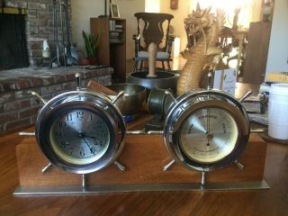 Seth Thomas “helmsman” Chrome Ships Bell Clock And Barometer 11 Jewels