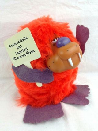 Vintage C.  M.  Paula Co.  Plush Toy 1983 Orange Purple Walrus Figure With Sign