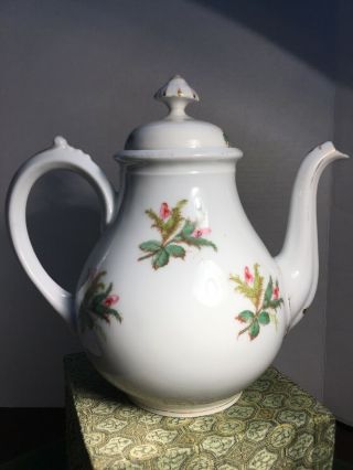 Antique 19c Old Paris French Porcelain Tea Pot White & Gilded With Floral Design