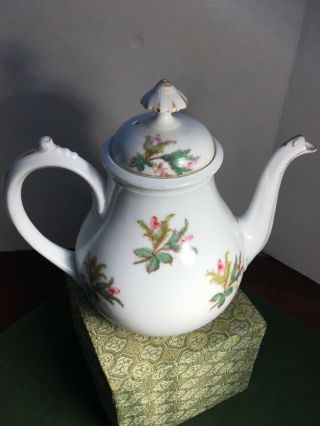 Antique 19c Old Paris French Porcelain Tea Pot White & Gilded With Floral Design 2