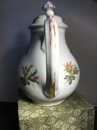 Antique 19c Old Paris French Porcelain Tea Pot White & Gilded With Floral Design 3