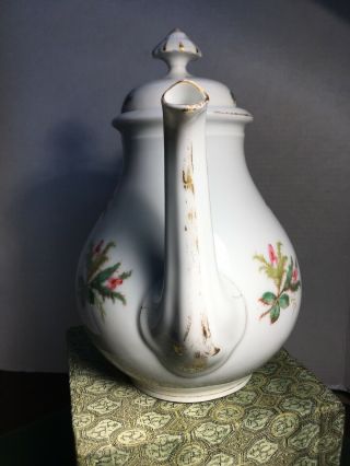 Antique 19c Old Paris French Porcelain Tea Pot White & Gilded With Floral Design 5
