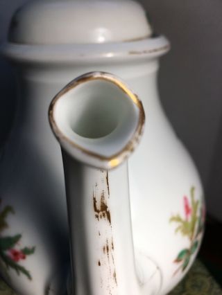 Antique 19c Old Paris French Porcelain Tea Pot White & Gilded With Floral Design 6