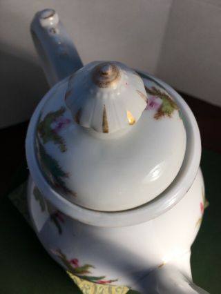 Antique 19c Old Paris French Porcelain Tea Pot White & Gilded With Floral Design 7