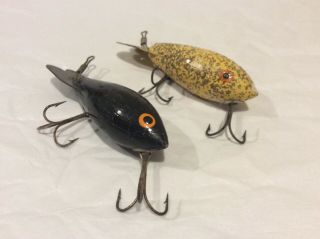 Two Vintage Bomber Fishing Lures,  Black,  Yellow W Glitter