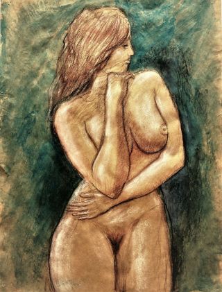 Vintage Fine Female Nude Painting On Paper 24 " X18 "