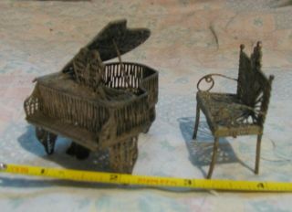 Vintage Silver Filigree Grand Piano And Bench Miniature