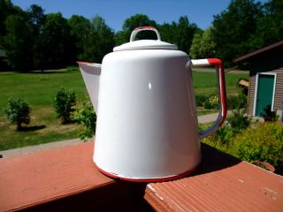 Early Antique Coffee Pot Red And White Enamel Ware Wattware 1 Q