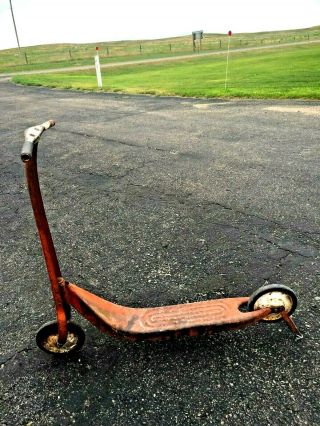 Vintage Antique Red Metal Scooter
