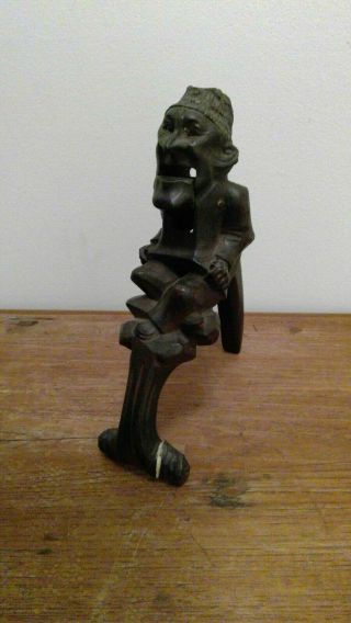 Antique Circa 1900 Black Forest Carved Chinese Tribal Man Wooden Nutcracker