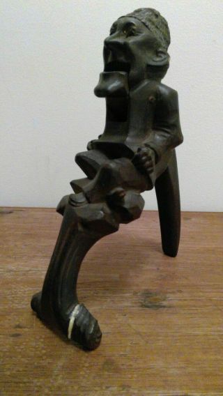 Antique Circa 1900 Black Forest Carved Chinese Tribal Man Wooden Nutcracker 3