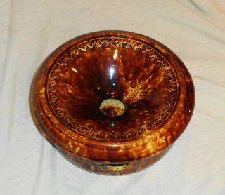 Antique Spittoon Rockingham Glaze Bennington Primitive Pottery 8 1/4 " Wide Look