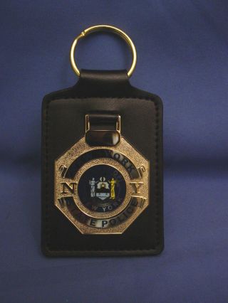 York State Police - Njsp Police Fop Pba Leather Key Chain Fob W/ Mini Badge