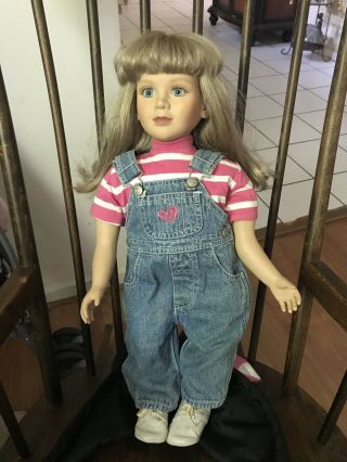 My Twin Doll 23” Vintage 1996 Body Denim Suit Blond Hair Blue Eyes.
