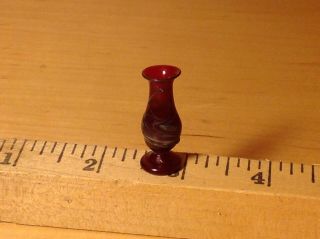 Vintage Miniature Dollhouse Glass Hand Blown Red Swirl Vase