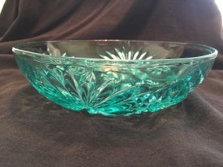 Vintage Teal Crystal Glass Round Candy Nut Dish
