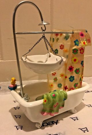 Yankee Candle Retro Tub and Shower Tart Burner w/colorful flowers & rubber duck 3