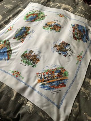 Vintage Printed 1950s Tourist Devon Cotton Tablecloth