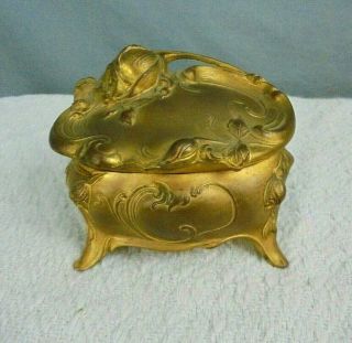 Antique J.  B.  Jennings Bros.  Art Nouveau Roses Gold Footed Casket Trinket Box
