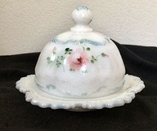 Eapg Antique Dithridge And Sons " Versailles " Milk Glass Butter Dish With Lid