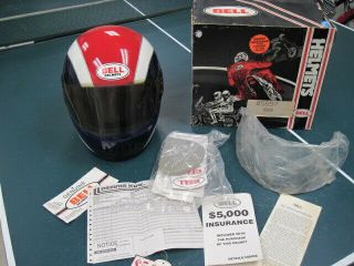 Vintage 1986 Bell Pro Star Red White Blue Helmet 2 Shields W/box & Paperwork Nr