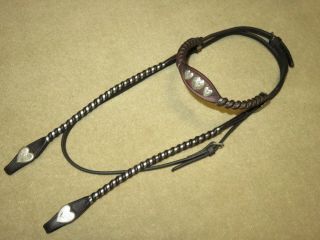 Vintage Circle Y Refined Silver Laced Western Headstall Bridle W/sterling Hearts