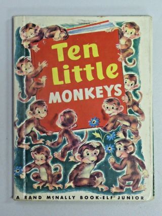 Vintage Ten Little Monkeys Rand Mcnally Junior Elf Hardcover Book 1954