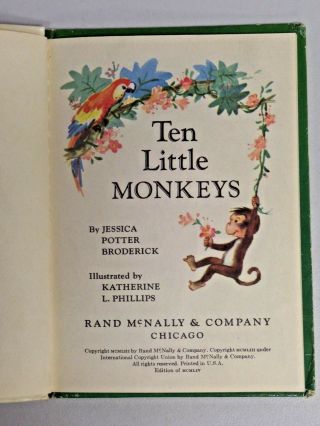 Vintage TEN LITTLE MONKEYS Rand McNally Junior Elf Hardcover Book 1954 5