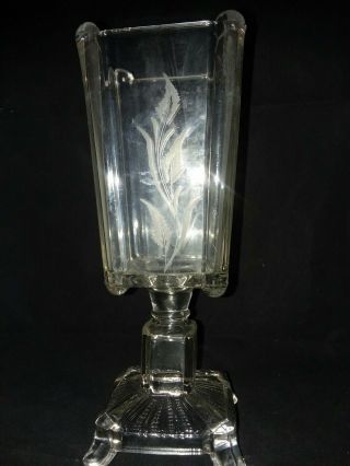 Eapg Square Panes Post Tall Celery Adams And Co Etched Cut Wheat Vase Antique
