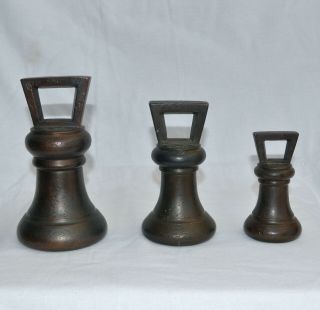 3 X Georgian Bronze Bell Weights
