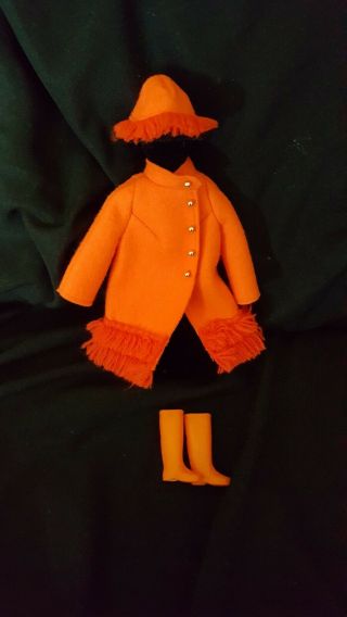 Vintage Barbie Doll Mod Orange Fiery Felt Coat & Hat& Boots 1789