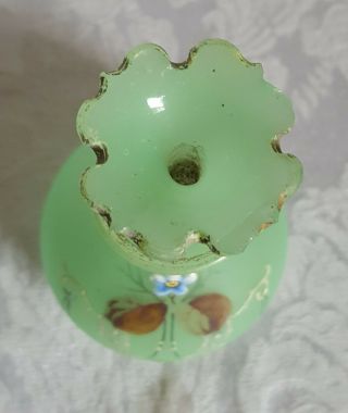 Antique French Green Opaline Glass Perfume Bottle Hand Painted 5 