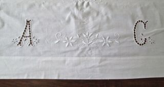 Antique Sheet Heavy Cotton Percale 81x88 " Double Bed Sz,  W Lovely Cutwork A C