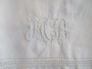 Large Antique French Cotton Bolster Pillow Case & Sham With Embroidered Monogram