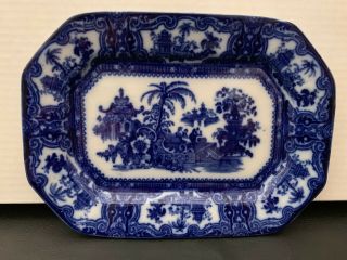 Antique Staffordshire Flow Blue 10 " Octagon Small Platter By W Adams & Co